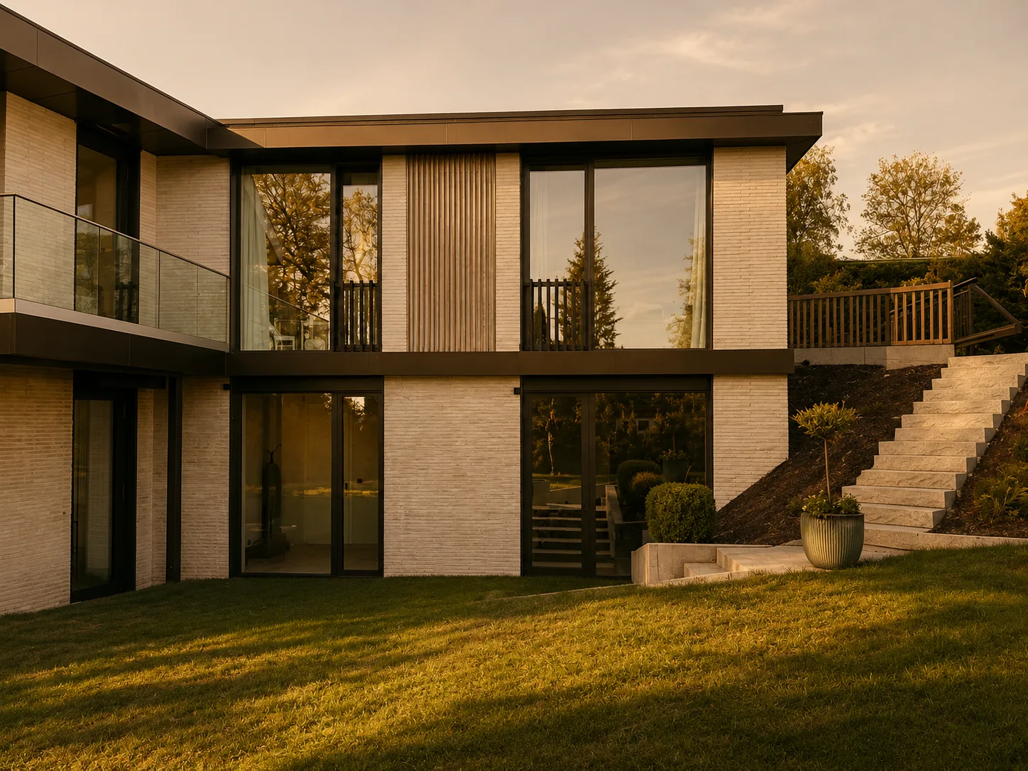Moderne villa i kveldslys
